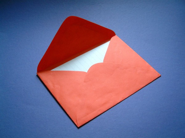 Red envelope on blue background