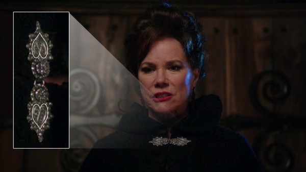 Cora's hearts on coat clasps (The Stable Boy-s01e18)