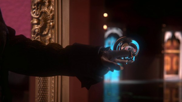 Jefferson putting hand through looking glass to Wonderland (1x17 Hat Trick)