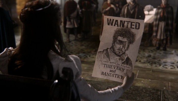 Once Upon a Time 5x13 Labor of Love - Young Snow White holds poster of thieves and bandits