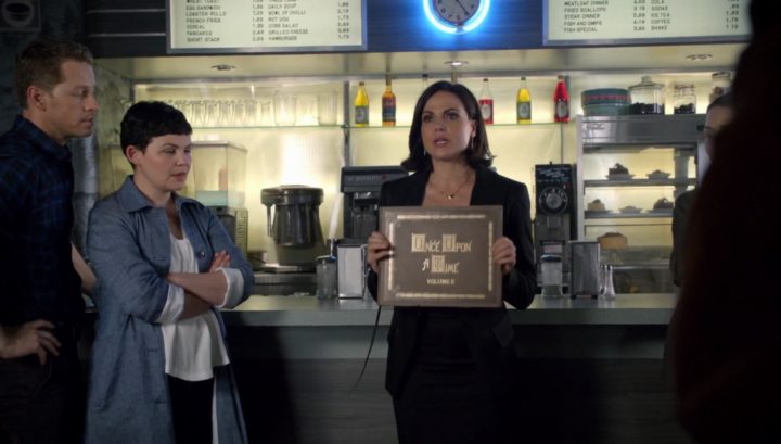 Once Upon a Time podcast 6x02 A Bitter Draught - Regina speech at Granny's holding Once Upon a Time volume 2 book