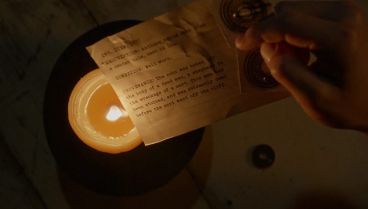 Once Upon a Time 6x03 The Other Shoe - David holds coin inventory card