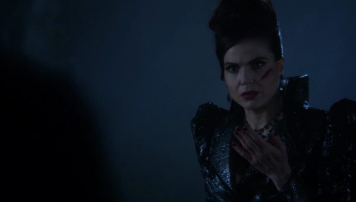 Once Upon a Time 6x10 Wish You Were Here - Evil Queen hit by sword in the face by Emma