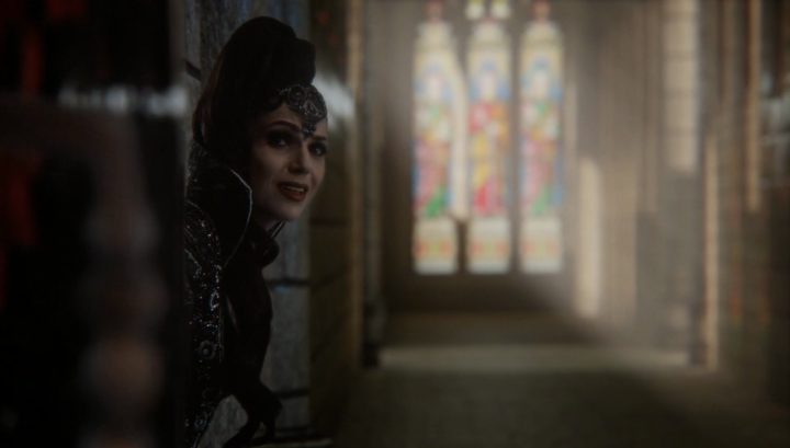 Once Upon a Time 6x10 Wish You Were Here - Regina looking at Henry's knighting ceremony in the wish realm