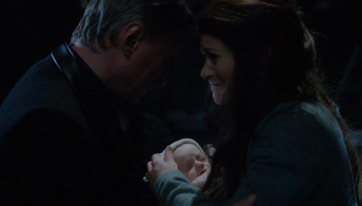 Once Upon a Time 6x21 6x22 The Final Battle - Rumplestiltskin with Belle holding baby Gideon