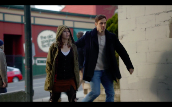 Once Upon a Time 7x14 The Girl in the Tower - The Old Spaghetti Factory in the background as Henry leads Alice away